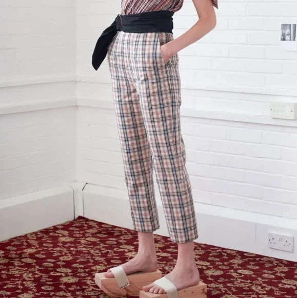 ISA ARFEN Plaid Classic Ankle Crop Pants - 12 - Picture 1 of 7